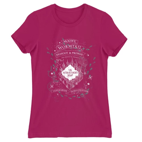 Pink Harry Potter női rövid ujjú póló - The Marauder's Map Cover