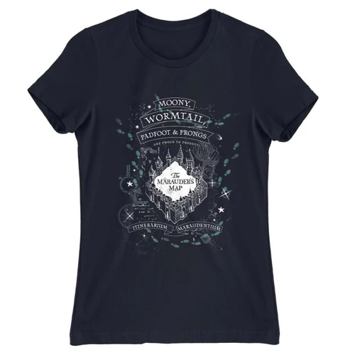 Sötétkék Harry Potter női rövid ujjú póló - The Marauder's Map Cover
