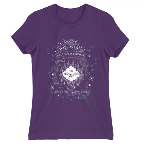 Sötétlila Harry Potter női rövid ujjú póló - The Marauder's Map Cover