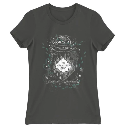 Sötétszürke Harry Potter női rövid ujjú póló - The Marauder's Map Cover