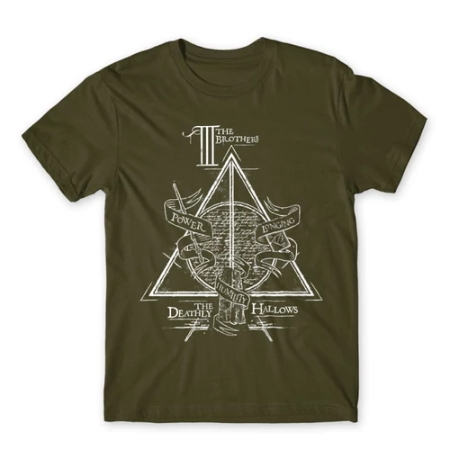 Khaki Harry Potter férfi rövid ujjú póló - The three brothers