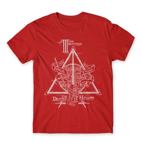 Piros Harry Potter férfi rövid ujjú póló - The three brothers