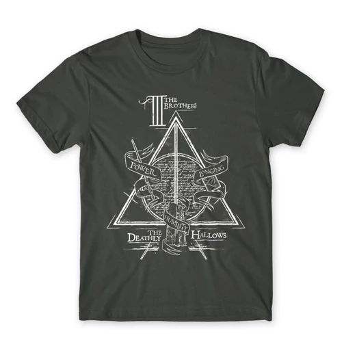 Sötétszürke Harry Potter férfi rövid ujjú póló - The three brothers