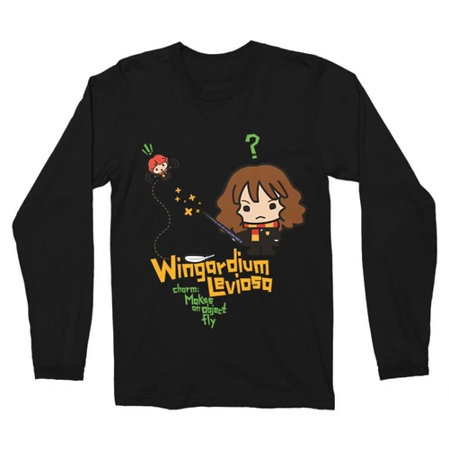 Fekete Harry Potter férfi hosszú ujjú póló - Wingardium Leviosa