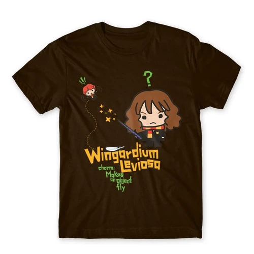 Barna Harry Potter férfi rövid ujjú póló - Wingardium Leviosa