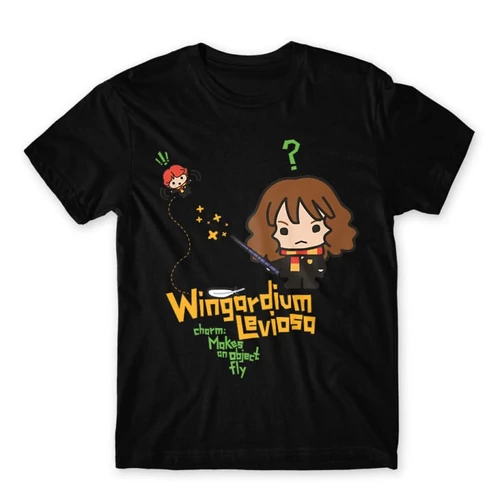 Fekete Harry Potter férfi rövid ujjú póló - Wingardium Leviosa