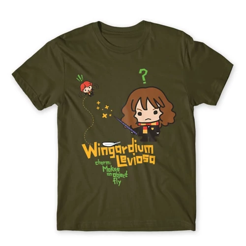 Khaki Harry Potter férfi rövid ujjú póló - Wingardium Leviosa