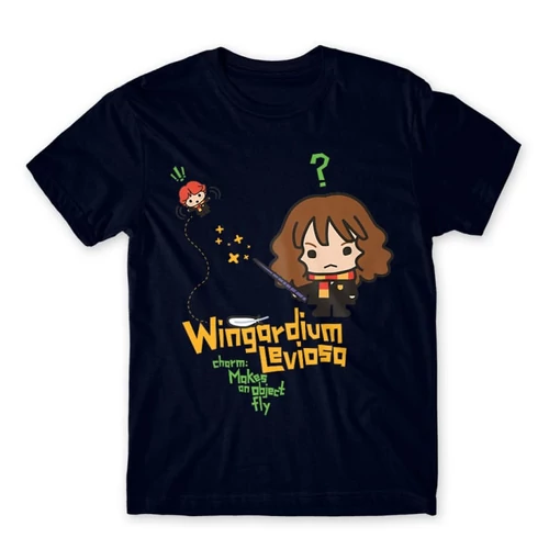 Sötétkék Harry Potter férfi rövid ujjú póló - Wingardium Leviosa