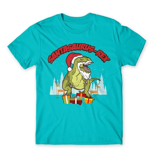 Atollkék Santasaurus Rex férfi rövid ujjú póló