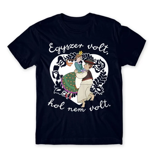 Sötétkék Magyar népmesék férfi rövid ujjú póló - Egyszer volt, hol nem volt