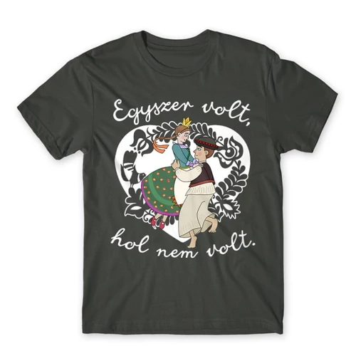 Sötétszürke Magyar népmesék férfi rövid ujjú póló - Egyszer volt, hol nem volt