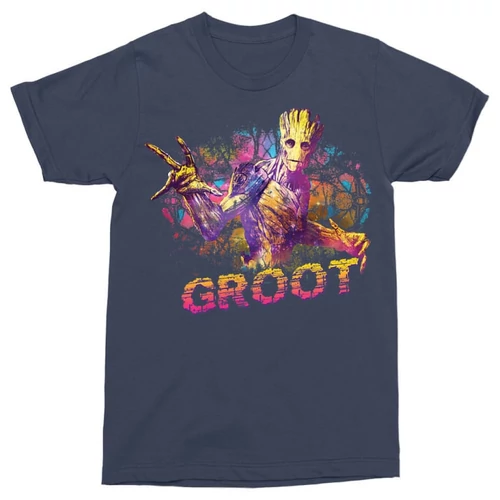 Sötétkék A galaxis őrzői férfi rövid ujjú póló - Groot Colors