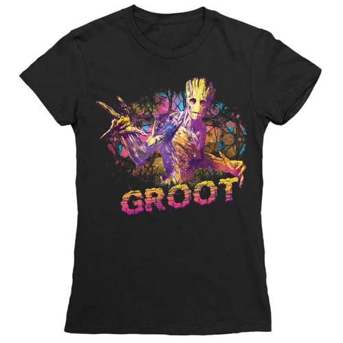 Fekete A galaxis őrzői női rövid ujjú póló - Groot Colors