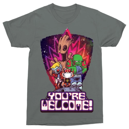 Sötétszürke A galaxis őrzői férfi rövid ujjú póló - Guardians Cartoon