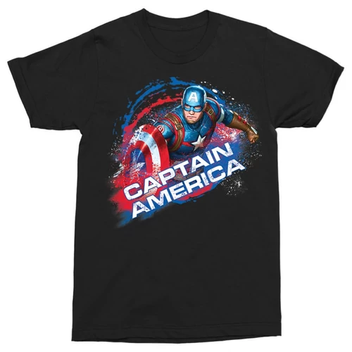 Fekete Amerika Kapitány férfi rövid ujjú póló - Captain America Splash