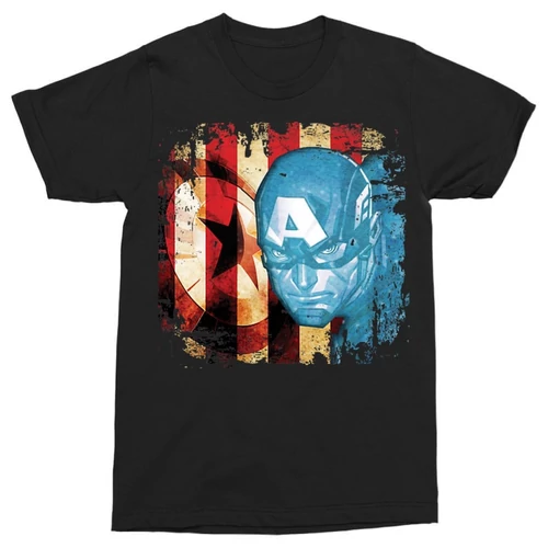 Fekete Amerika Kapitány férfi rövid ujjú póló - Captain America grunge