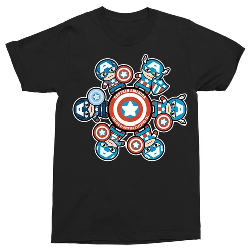 Fekete Amerika Kapitány férfi rövid ujjú póló - Captain America kawaii