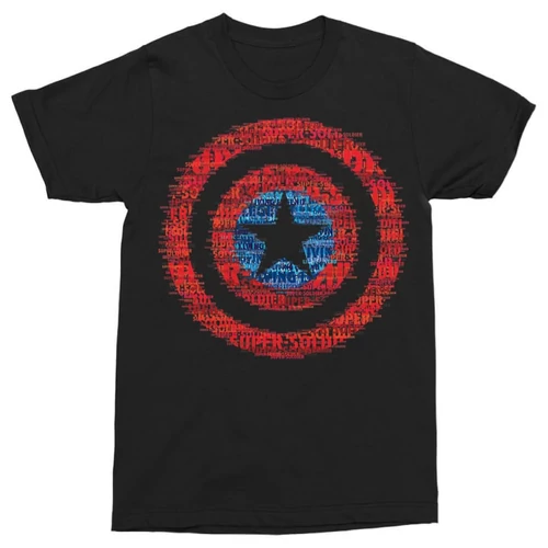 Fekete Marvel Amerika Kapitány férfi rövid ujjú póló - Text Shield