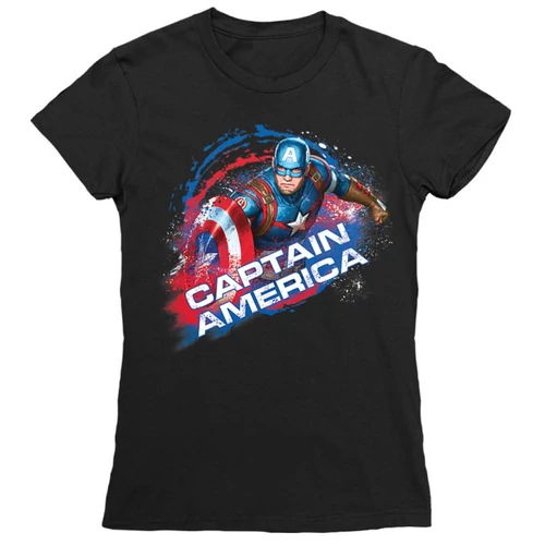 Fekete Amerika Kapitány női rövid ujjú póló - Captain America Splash