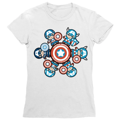 Fehér Amerika Kapitány női rövid ujjú póló - Captain America kawaii