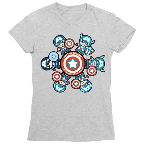 Sportszürke Amerika Kapitány női rövid ujjú póló - Captain America kawaii