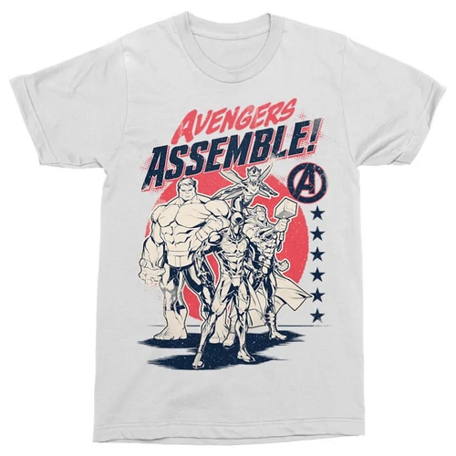 Fehér Bosszúállók férfi rövid ujjú póló - Avengers Assemble