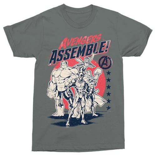 Sötétszürke Bosszúállók férfi rövid ujjú póló - Avengers Assemble