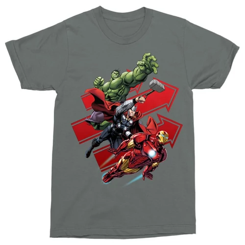 Sötétszürke Bosszúállók férfi rövid ujjú póló - Avengers Trio