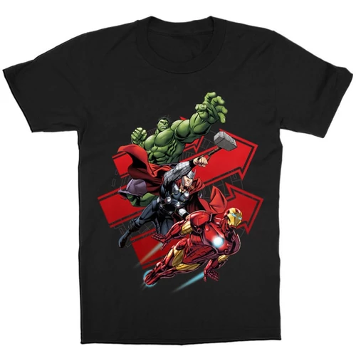 Fekete Bosszúállók gyerek rövid ujjú póló - Avengers Trio