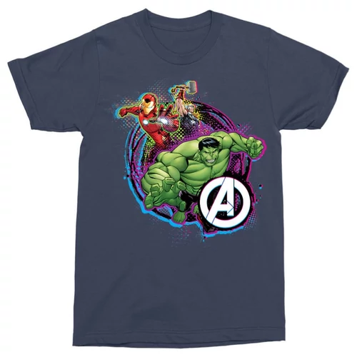 Sötétkék Bosszúállók férfi rövid ujjú póló - Avengers Team Neon