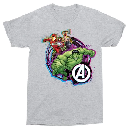Sportszürke Bosszúállók férfi rövid ujjú póló - Avengers Team Neon