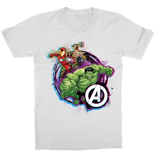 Fehér Bosszúállók gyerek rövid ujjú póló - Avengers Team Neon