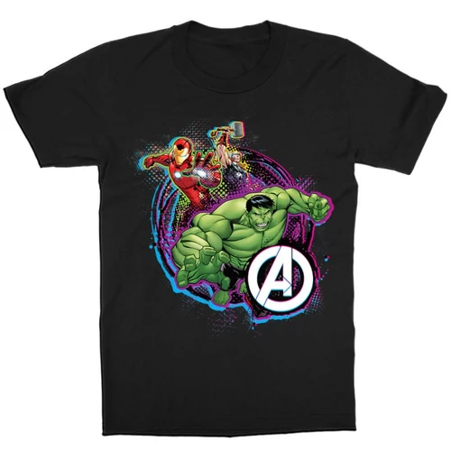 Fekete Bosszúállók gyerek rövid ujjú póló - Avengers Team Neon