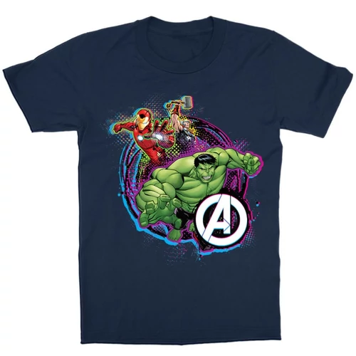 Sötétkék Bosszúállók gyerek rövid ujjú póló - Avengers Team Neon