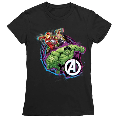 Fekete Bosszúállók női rövid ujjú póló - Avengers Team Neon