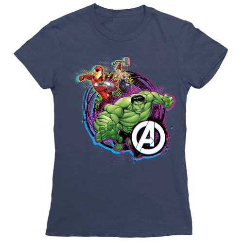 Sötétkék Bosszúállók női rövid ujjú póló - Avengers Team Neon