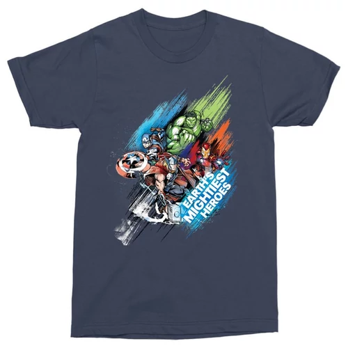 Sötétkék Marvel Bosszúállók férfi rövid ujjú póló - Earth's Mightiest Heroes