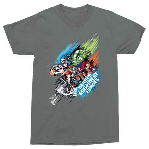 Sötétszürke Marvel Bosszúállók férfi rövid ujjú póló - Earth's Mightiest Heroes
