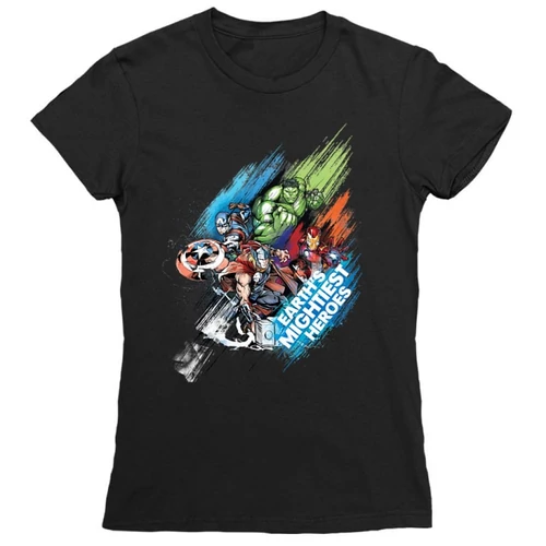 Fekete Marvel Bosszúállók női rövid ujjú póló - Earth's Mightiest Heroes
