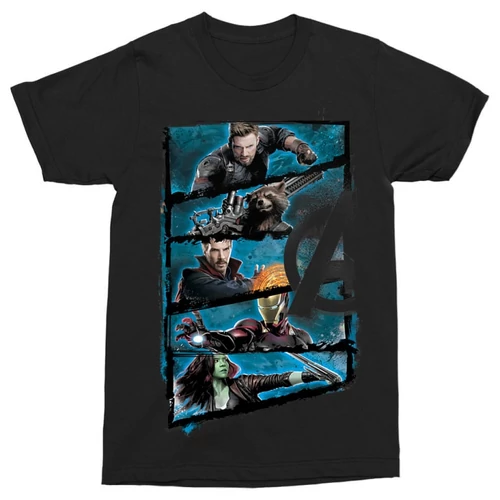 Fekete Marvel Bosszúállók - Avengers férfi rövid ujjú póló - Infinity War Frame