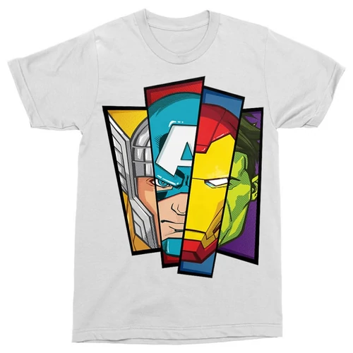 Fehér Bosszúállók - Avengers férfi rövid ujjú póló - Arcok
