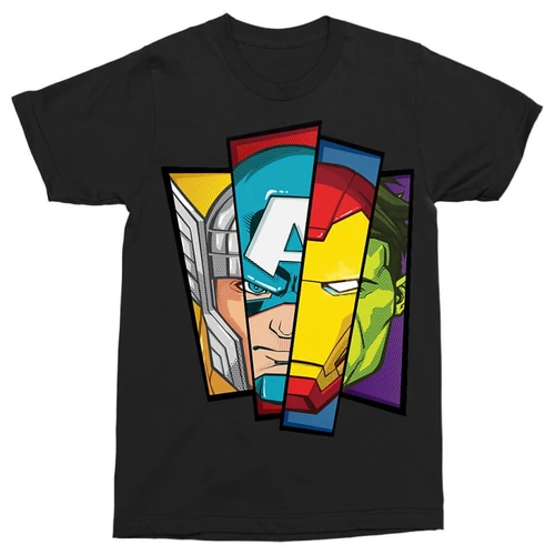 Fekete Bosszúállók - Avengers férfi rövid ujjú póló - Arcok