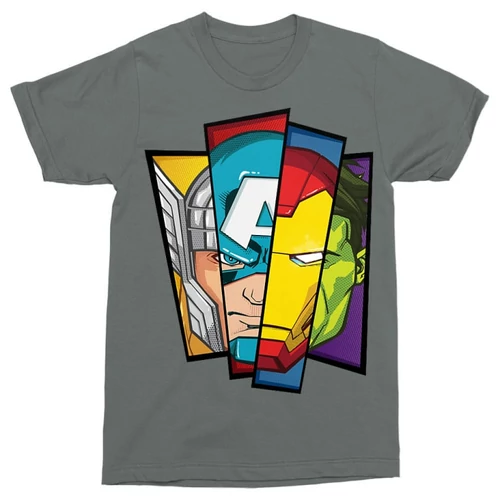 Sötétszürke Bosszúállók - Avengers férfi rövid ujjú póló - Arcok