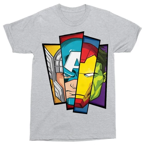 Sportszürke Bosszúállók - Avengers férfi rövid ujjú póló - Arcok