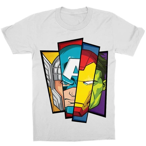 Fehér Bosszúállók - Avengers gyerek rövid ujjú póló - Arcok