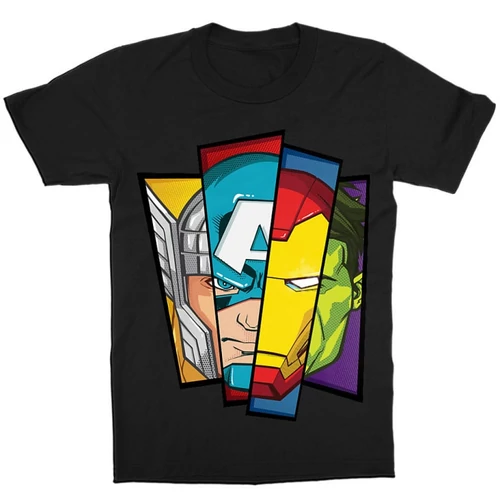Fekete Bosszúállók - Avengers gyerek rövid ujjú póló - Arcok