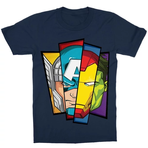 Sötétkék Bosszúállók - Avengers gyerek rövid ujjú póló - Arcok