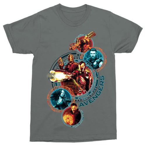Sötétszürke Bosszúállók férfi rövid ujjú póló - Infinity War Team 