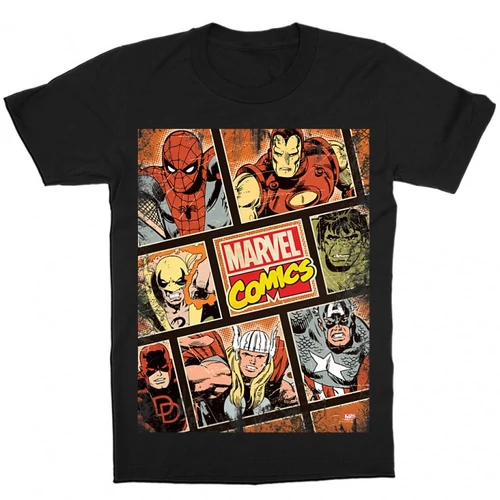 Fekete Marvel gyerek rövid ujjú póló - Marvel Comics hősök