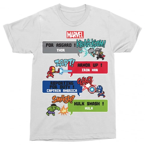 Fehér Bosszúállók férfi rövid ujjú póló - Marvel Heroes 8bit